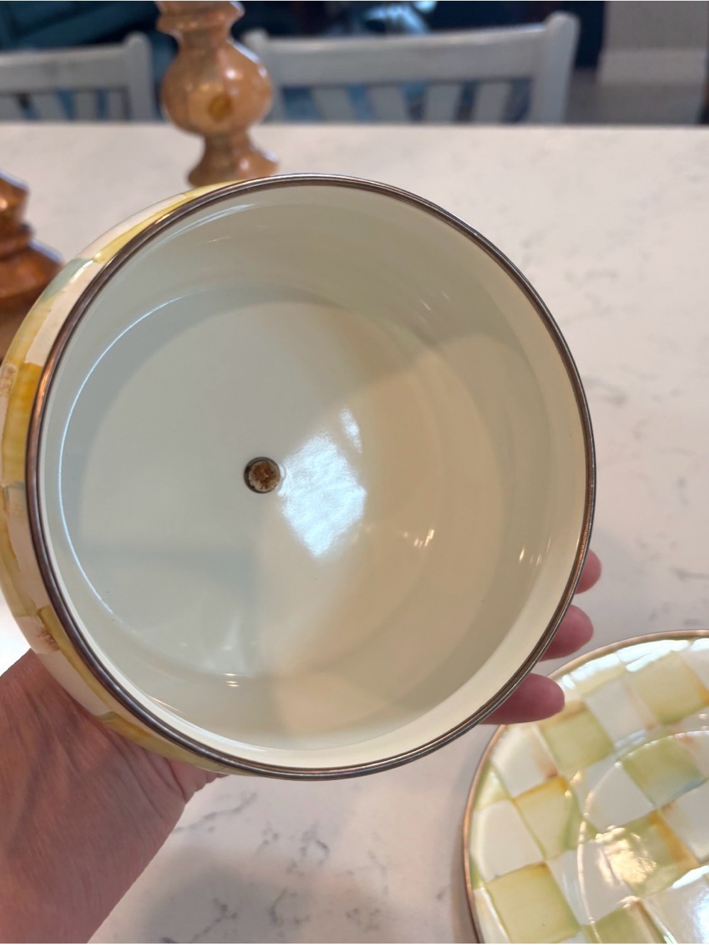 Mackenzie Childs Parchment Check Dome Butter Dish - Picture 3 of 5